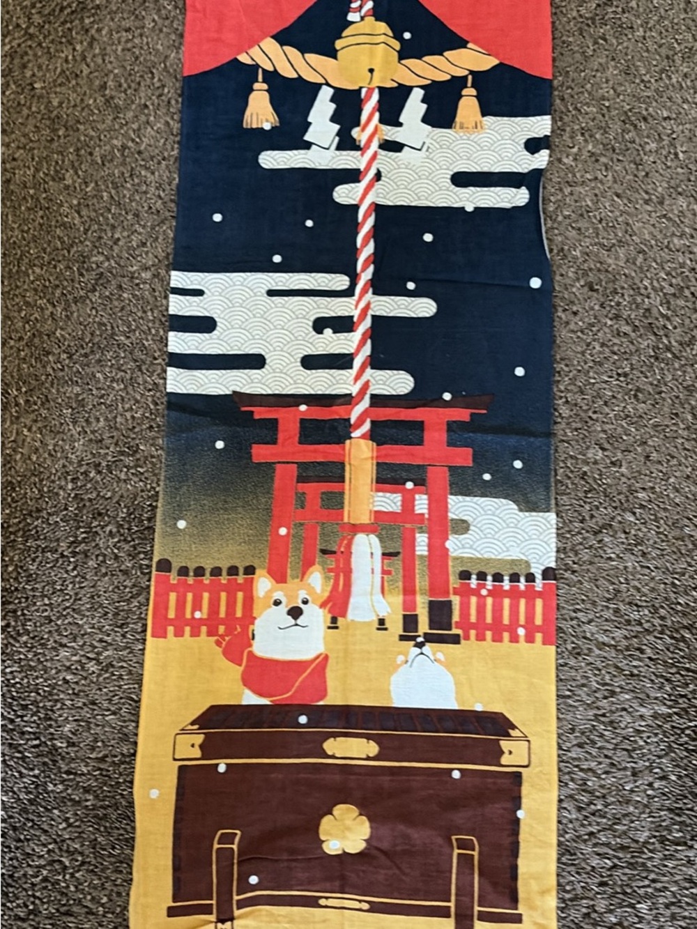 Shiba Inu Japanese Shrine Dog Graphic Scarf - Navy, Red, Gold